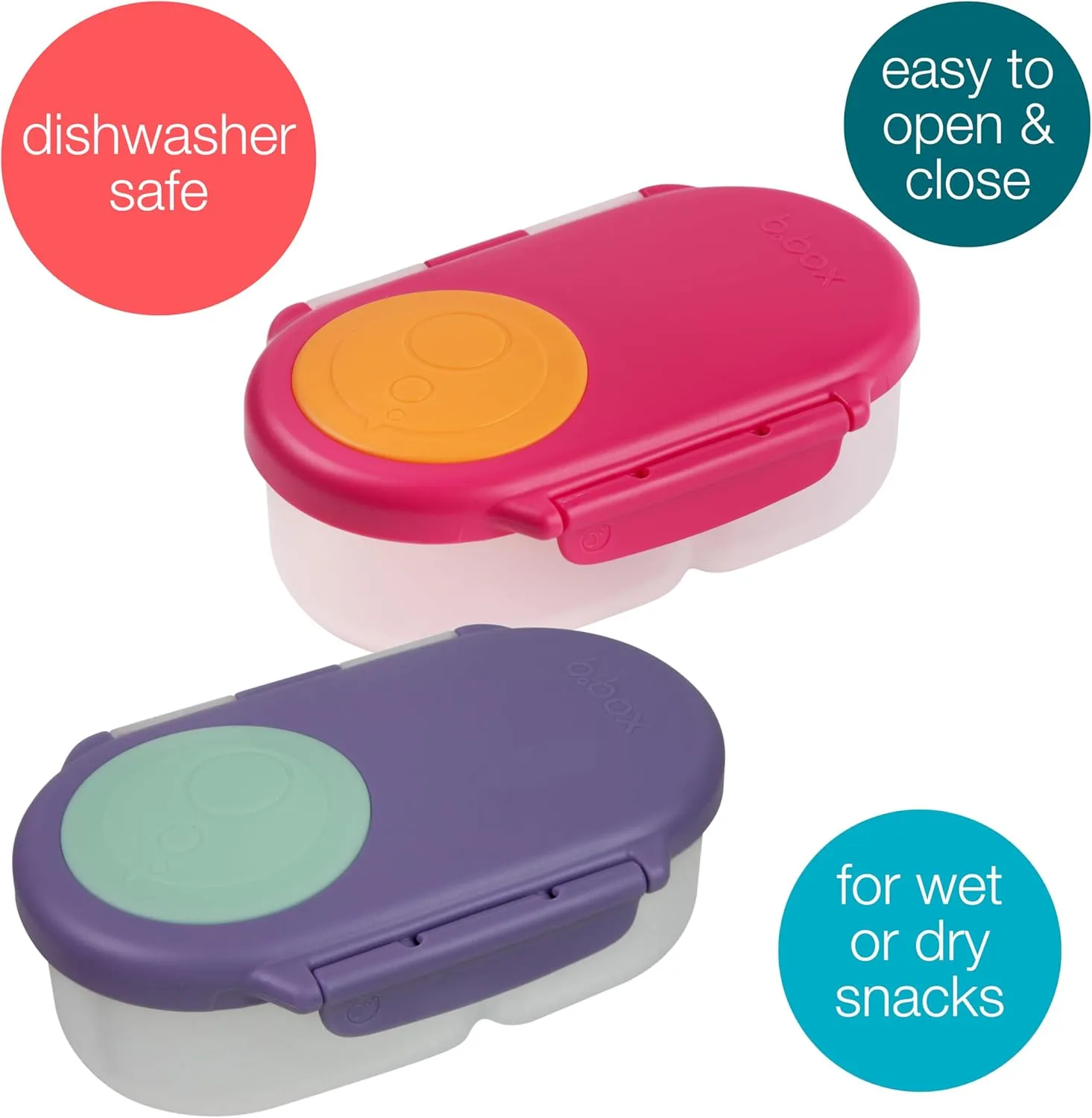 b.box Snack Box (2-pack) for Kids & Toddlers: 2 Compartment Snack Containers, Mini Bento Lunch Box. Leak Proof, BPA free, Dishwasher safe. Ages 4 months  (s'shake   Lilac pop, 12oz capacity)