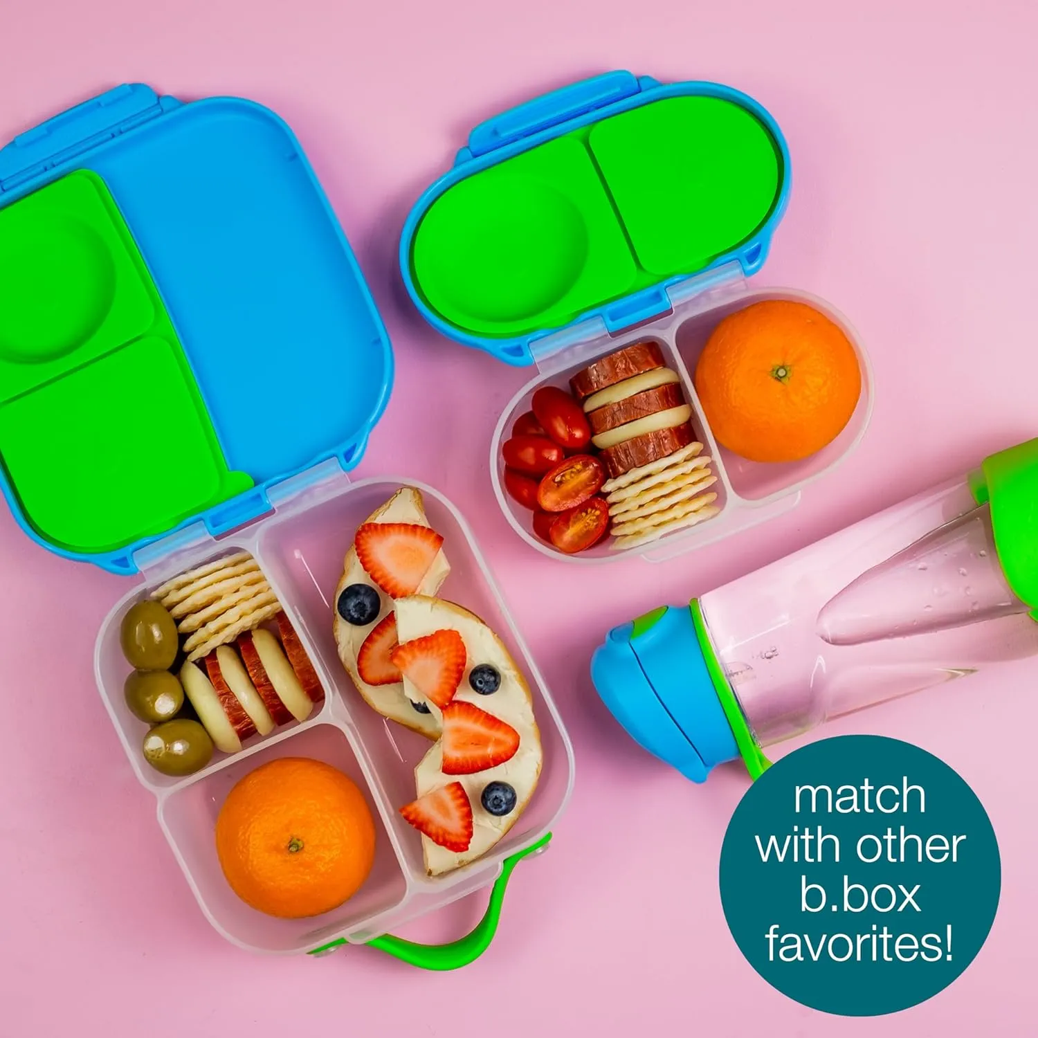 b.box Snack Box (2-pack) for Kids & Toddlers: 2 Compartment Snack Containers, Mini Bento Lunch Box. Leak Proof, BPA free, Dishwasher safe. Ages 4 months  (s'shake   Lilac pop, 12oz capacity)