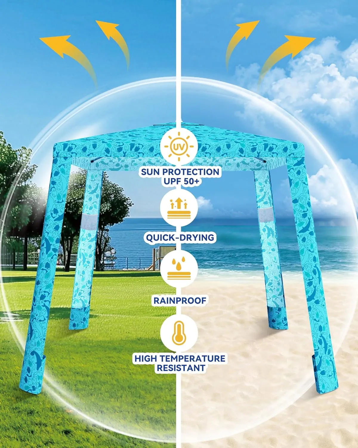 Beach Cabana Tent - Instant Sun Shade, 6.2'x6.2', Lightweight & Portable, UPF 50  UV Protection, Sand Pockets, Side Wall, Ideal for Beach, Park, or Camping