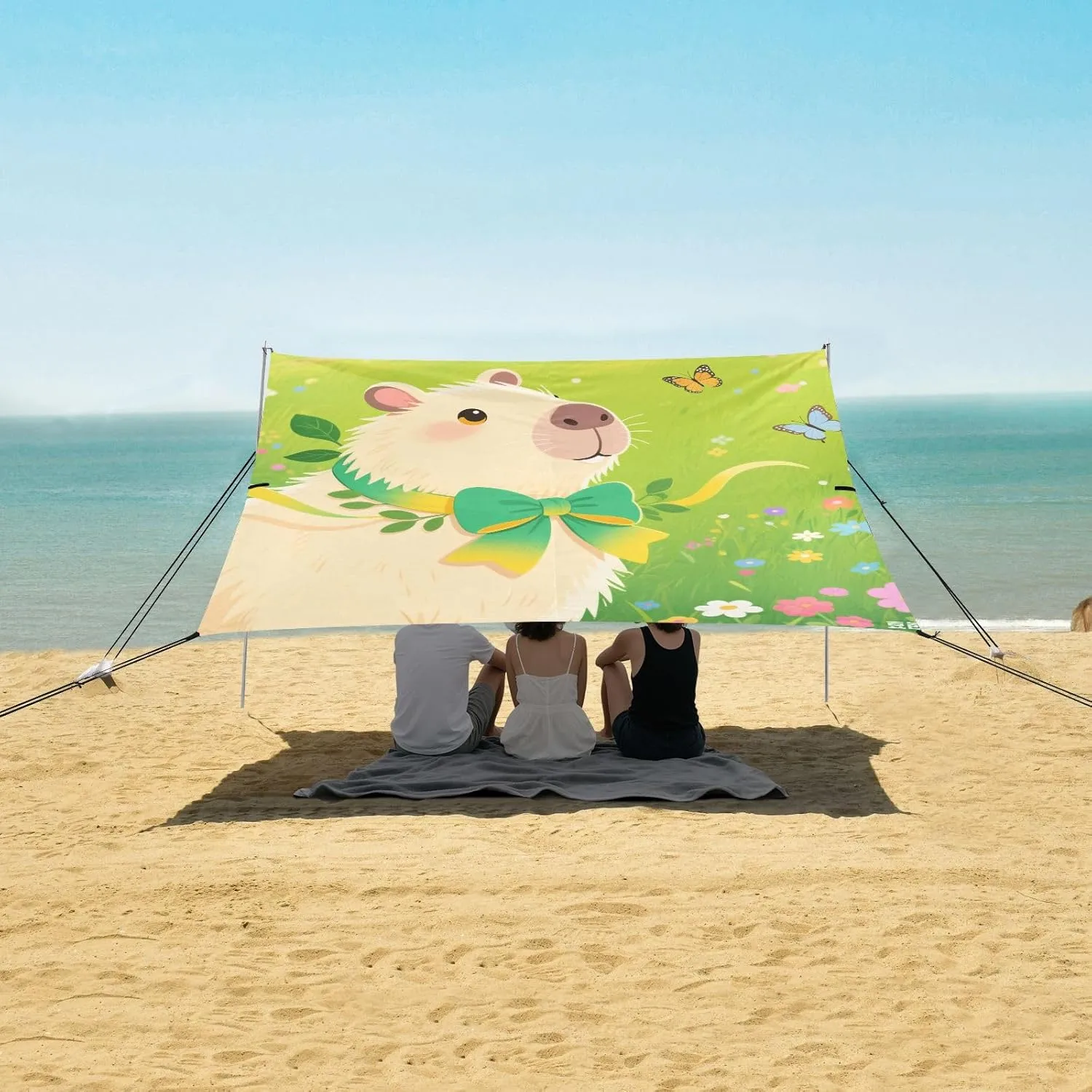 Beach Shade Tent with UPF50  UV Protection,Capybara and Butterflies Lightweight Camping Sun Shelter for Outdoor,Camping Trips, Fishing, Backyard,Picnics,Easy Set Up and Carry 9x10.5 FT
