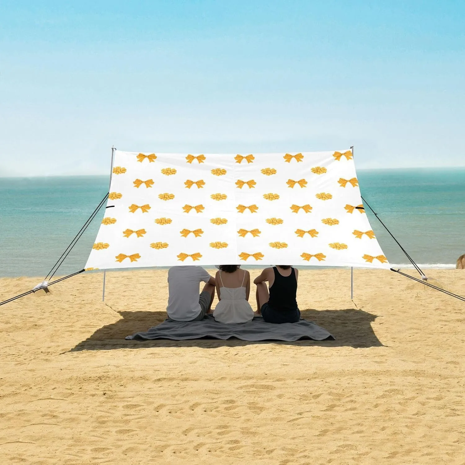 Beach Shade Tent with UPF50  UV Protection,Golden Bows and Round Rosettes Lightweight Camping Sun Shelter for Outdoor,Camping Trips, Fishing, Backyard,Picnics,Easy Set Up and Carry 9x10.5 FT