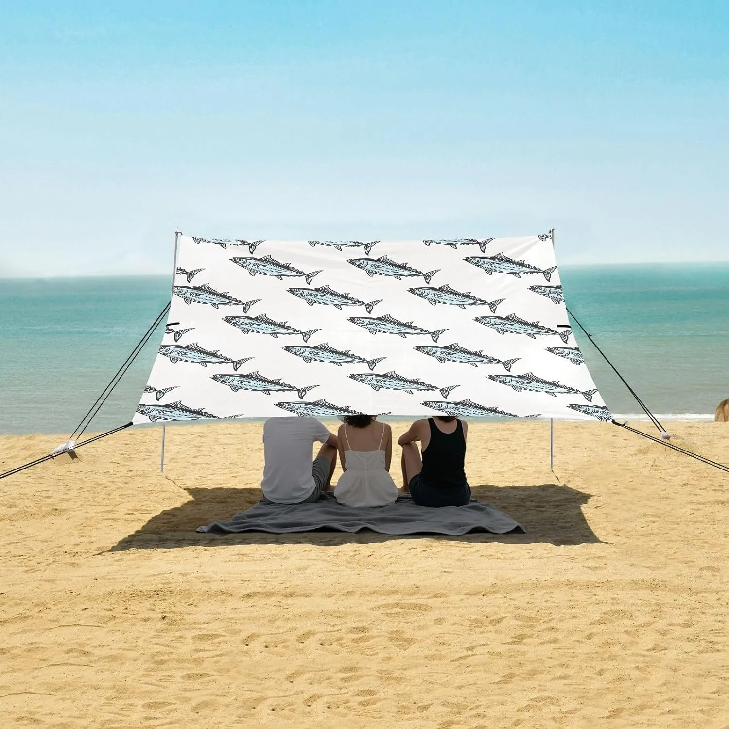 Beach Shade Tent with UPF50  UV Protection,Vintage Pattern of Tuna Fish Lightweight Camping Sun Shelter for Outdoor,Camping Trips, Fishing, Backyard,Picnics,Easy Set Up and Carry 9x10.5 FT