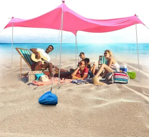 Beach Tent Beach Canopy, 10×10FT with 4 Aluminum Poles Beach Shade - with UPF50  UV Protection, Sandbags, Sand Shovels, Stakes Sun Shelter for Beach, Fishing, Backyard Fun, Camping