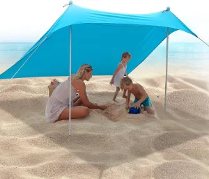 Beach Tent Beach Canopy, 7×7FT with 2 Aluminum Poles Beach Shade - with UPF50  UV Protection, Sandbags, Sand Shovels, Stakes Sun Shelter for Beach, Fishing, Backyard Fun, Camping