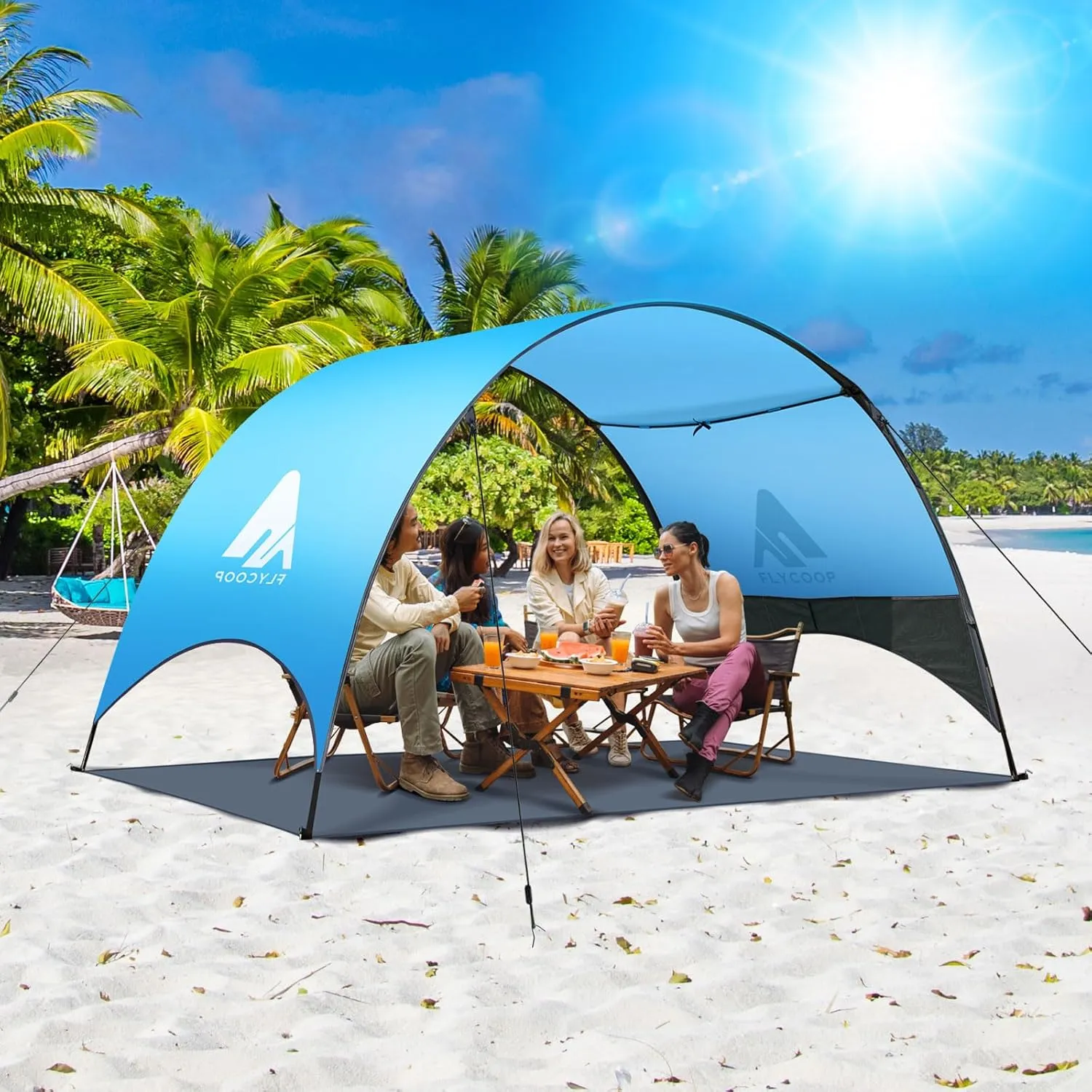 Beach Tent - Beach Shade Canopy Compact Fold (16.9x3.9″), Own Patent, 360° Ventilation, Large Side Storage Pocket, UV Protection Portable Sun Shelter for Beach (Blue, 106 * 65 * 61″)