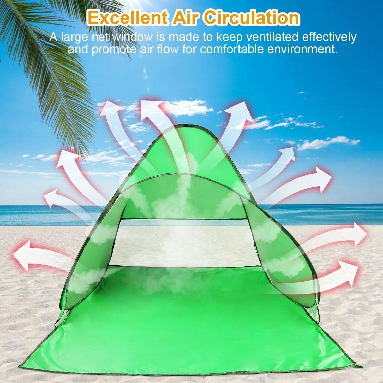 Beach Tent Pop Up Beach Tent Sun Shade Shelter Anti-UV Automatic Waterproof Tent Canopy for 2-3 Person w/Net Window Storage Bag for Outdoor Beach Camping Fishing Park
