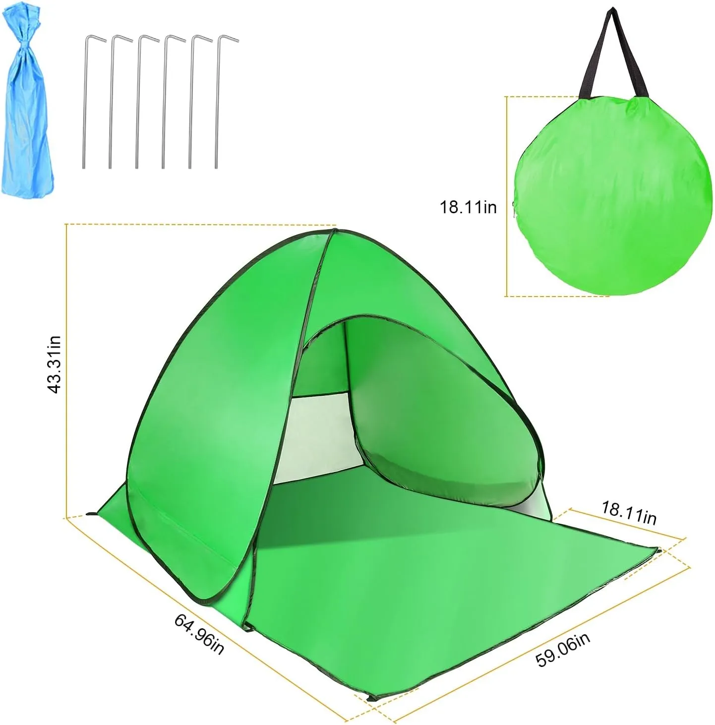 Beach Tent Pop Up Beach Tent Sun Shade Shelter Anti-UV Automatic Waterproof Tent Canopy for 2-3 Person w/Net Window Storage Bag for Outdoor Beach Camping Fishing Park