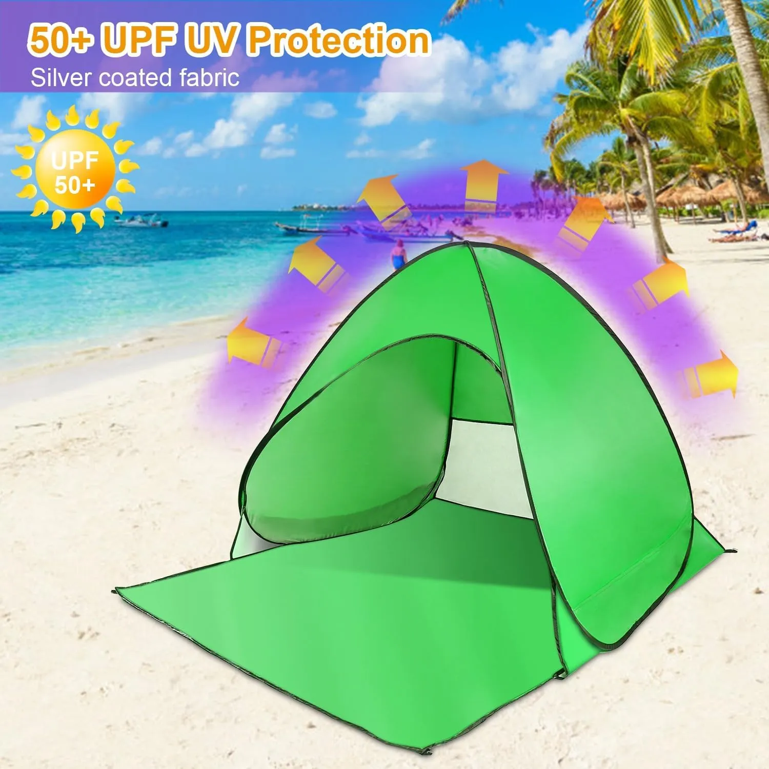 Beach Tent Pop Up Beach Tent Sun Shade Shelter Anti-UV Automatic Waterproof Tent Canopy for 2-3 Person w/Net Window Storage Bag for Outdoor Beach Camping Fishing Park