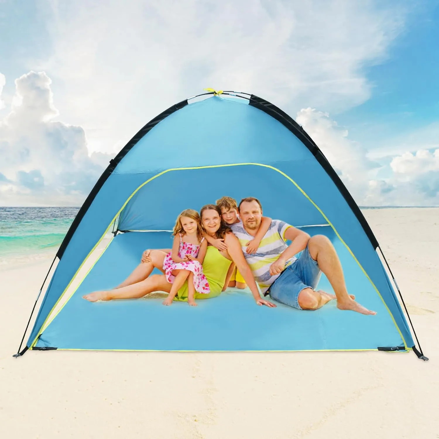 Beach Tent Sun Shade Shelter,UPF50 UV Protection Outdoor Waterproof Tent Canopy for 4-6 Person with 3 Door Openings Carrying Bag Easy Setup for Beach Picnic Camping Hiking Adventure Fishing