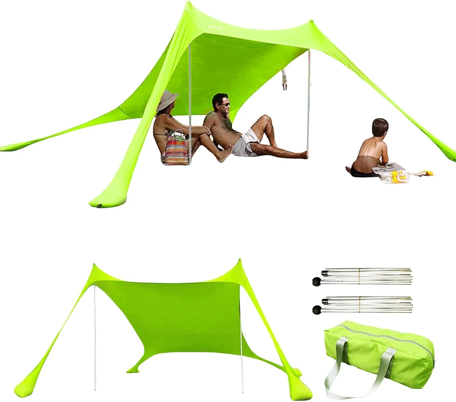 Beach Tent Sun Shelter, Blocks 98% of UV Rays, Water-Resistant, Easy Installation, Include Support Rod, Storage Bag for Camping, Fishing, Backyard Fun or Picnics