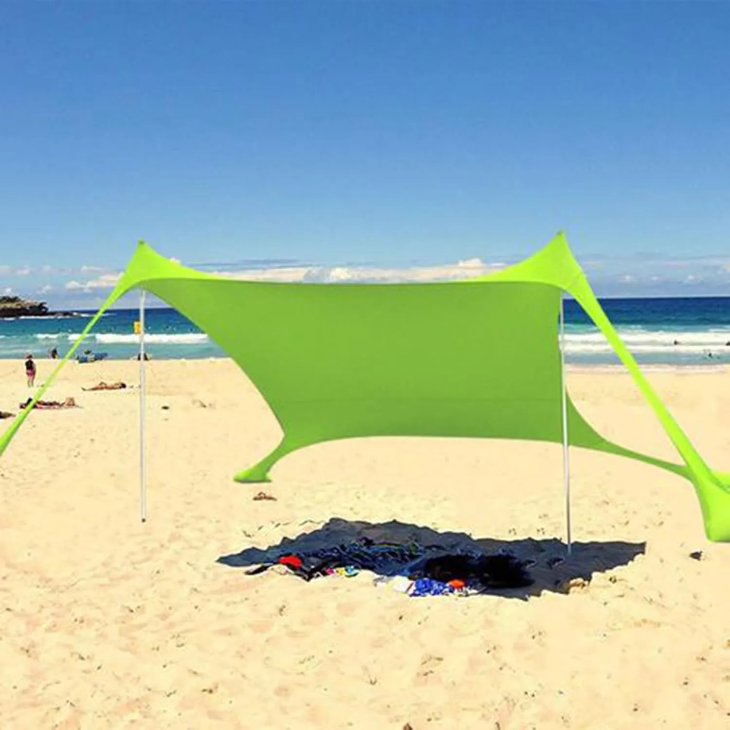Beach Tent Sun Shelter, Blocks 98% of UV Rays, Water-Resistant, Easy Installation, Include Support Rod, Storage Bag for Camping, Fishing, Backyard Fun or Picnics