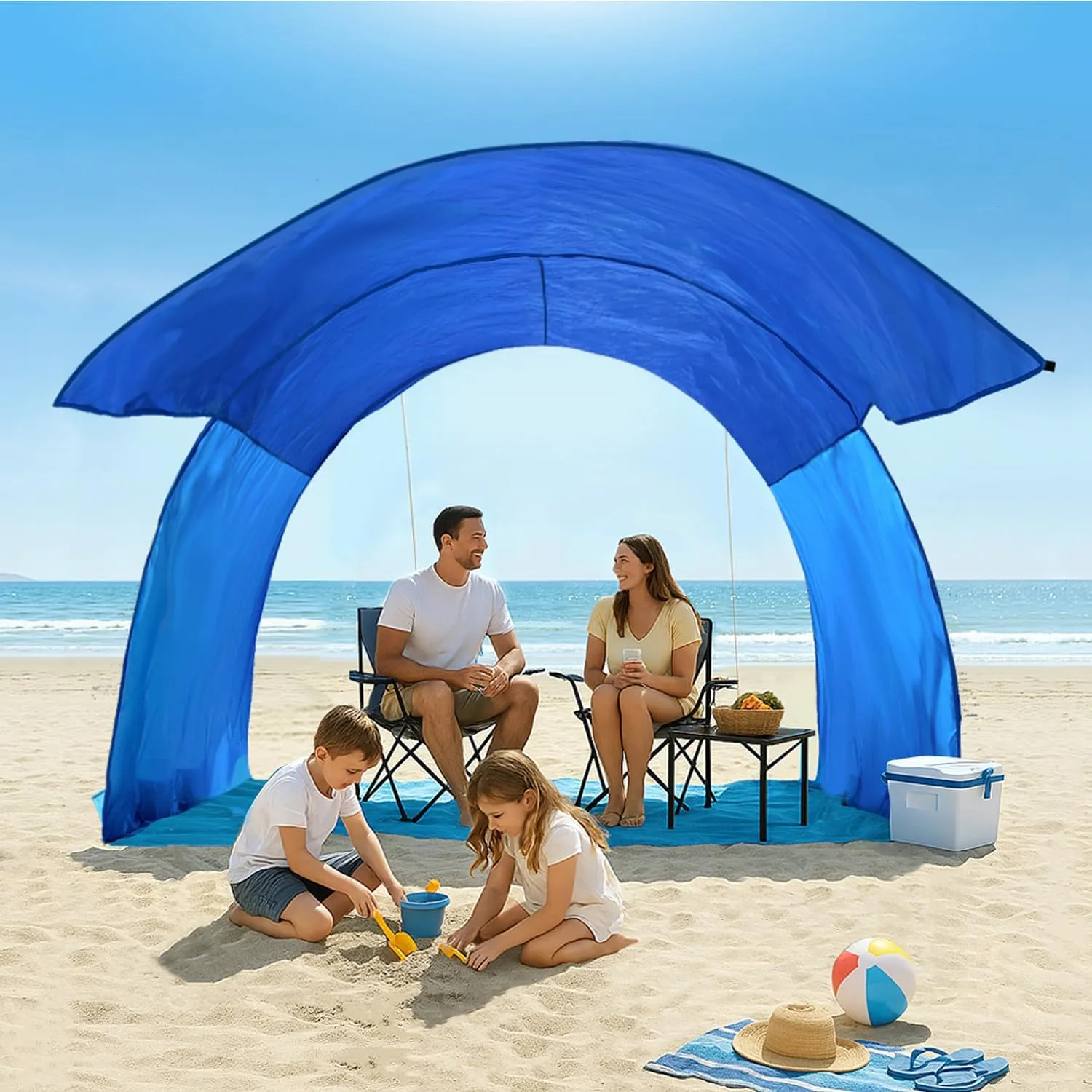 Beach Tent Sun Shelter with UPF50  Protection, One-Person Setup, Wind-Supported & Sandbag Stable, 7.5ft Tall, Portable Beach Shade Canopy for 3-6 People