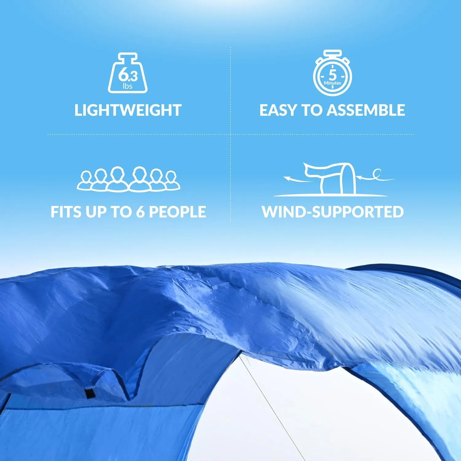 Beach Tent Sun Shelter with UPF50  Protection, One-Person Setup, Wind-Supported & Sandbag Stable, 7.5ft Tall, Portable Beach Shade Canopy for 3-6 People