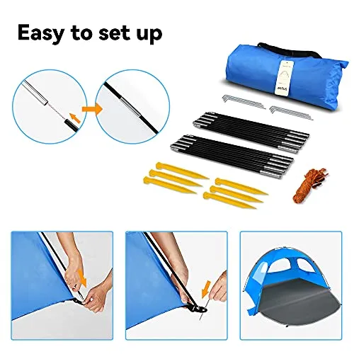 Beach Tent,2-3 Person Sun Shade Shelter w/ UPF50  Protection Extended Floor