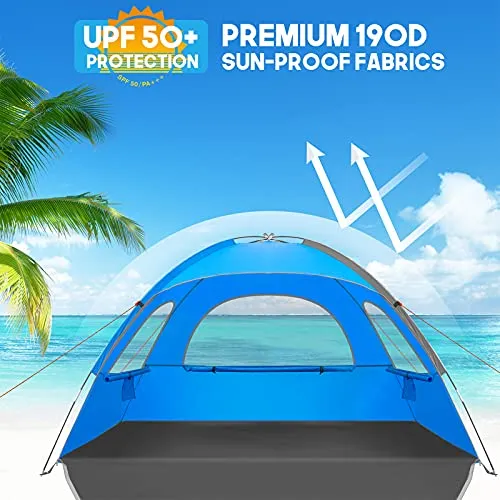 Beach Tent,2-3 Person Sun Shade Shelter w/ UPF50  Protection Extended Floor
