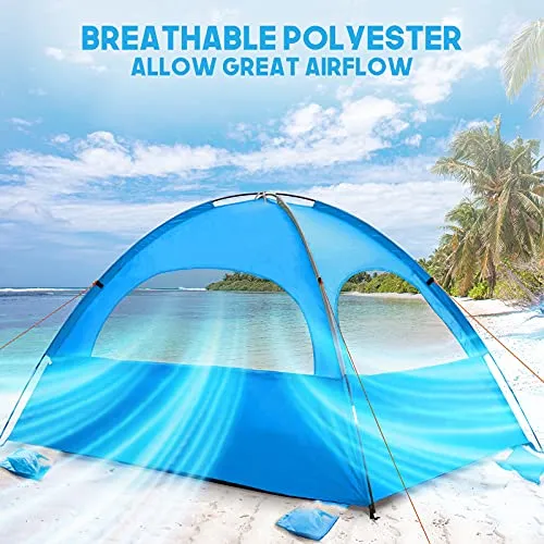 Beach Tent,2-3 Person Sun Shade Shelter w/ UPF50  Protection Extended Floor