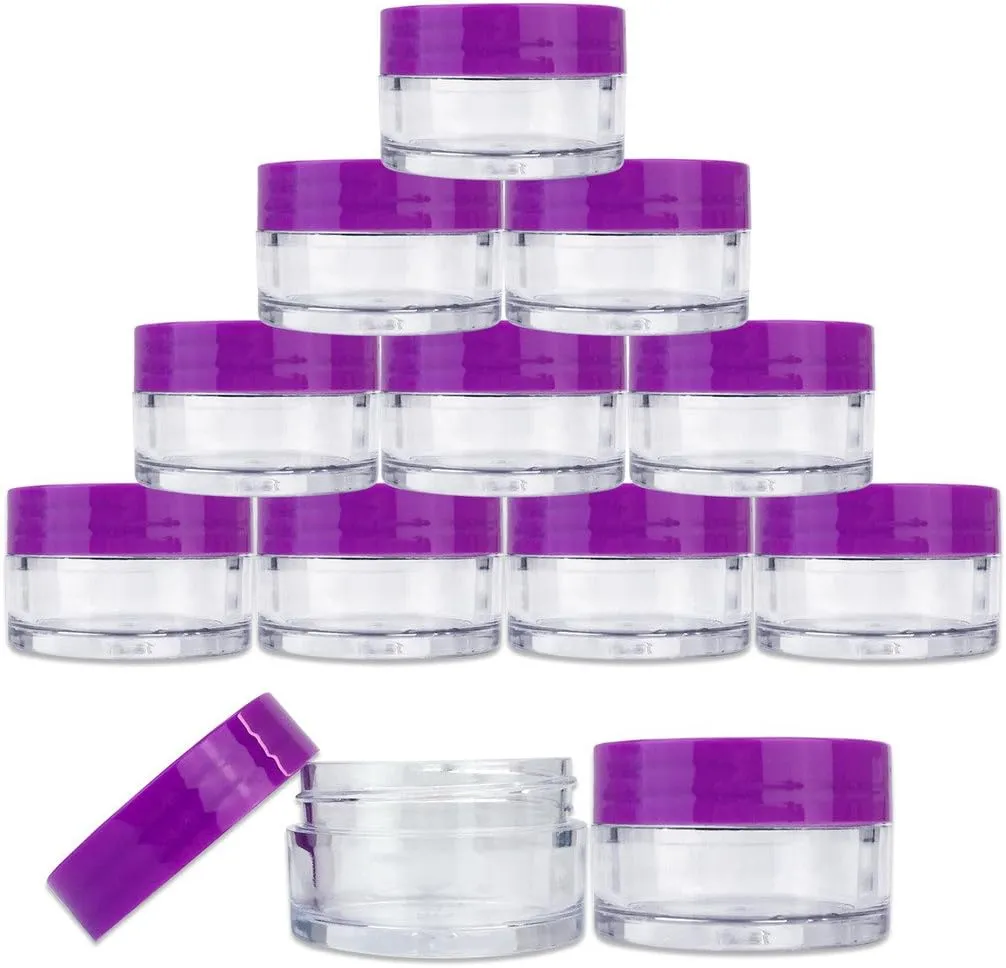 Beauticom 20G/20ML Clear Round Sample Container Jars with Purple Lids for Lotion, Creams, Toners, Lip Balms, Cosmetic, Makeup - BPA Free (48 Pieces)