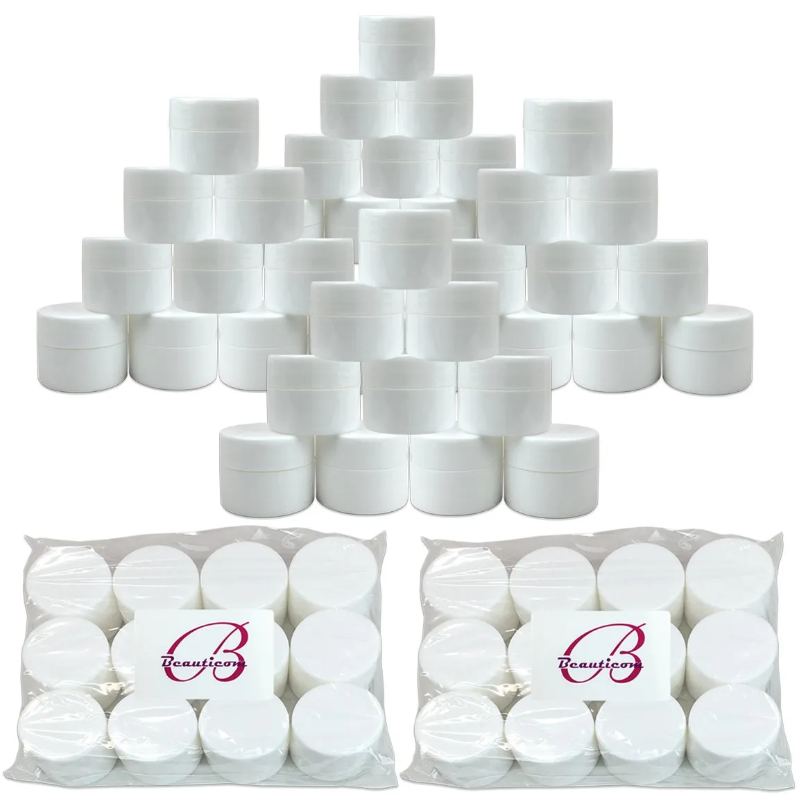 Beauticom® 48 Pieces 7G/7ML (0.25oz) WHITE Sturdy Thick Double Wall Plastic Container Jar with Foam Lined Lid for Acrylic Powder, Rhinestones, Charms and Other Nail Accessories - BPA Free