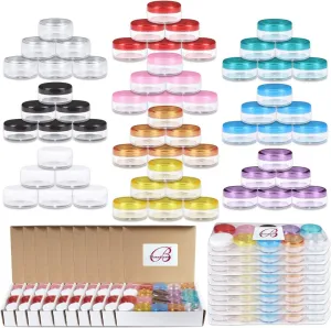 Beauticom® 800 Pieces 5G/5ML Empty Clear Container Jars with MultiColor Lids for Powder Makeup, Cream, Lotion, Lip Balm/Gloss, Cosmetic Samples