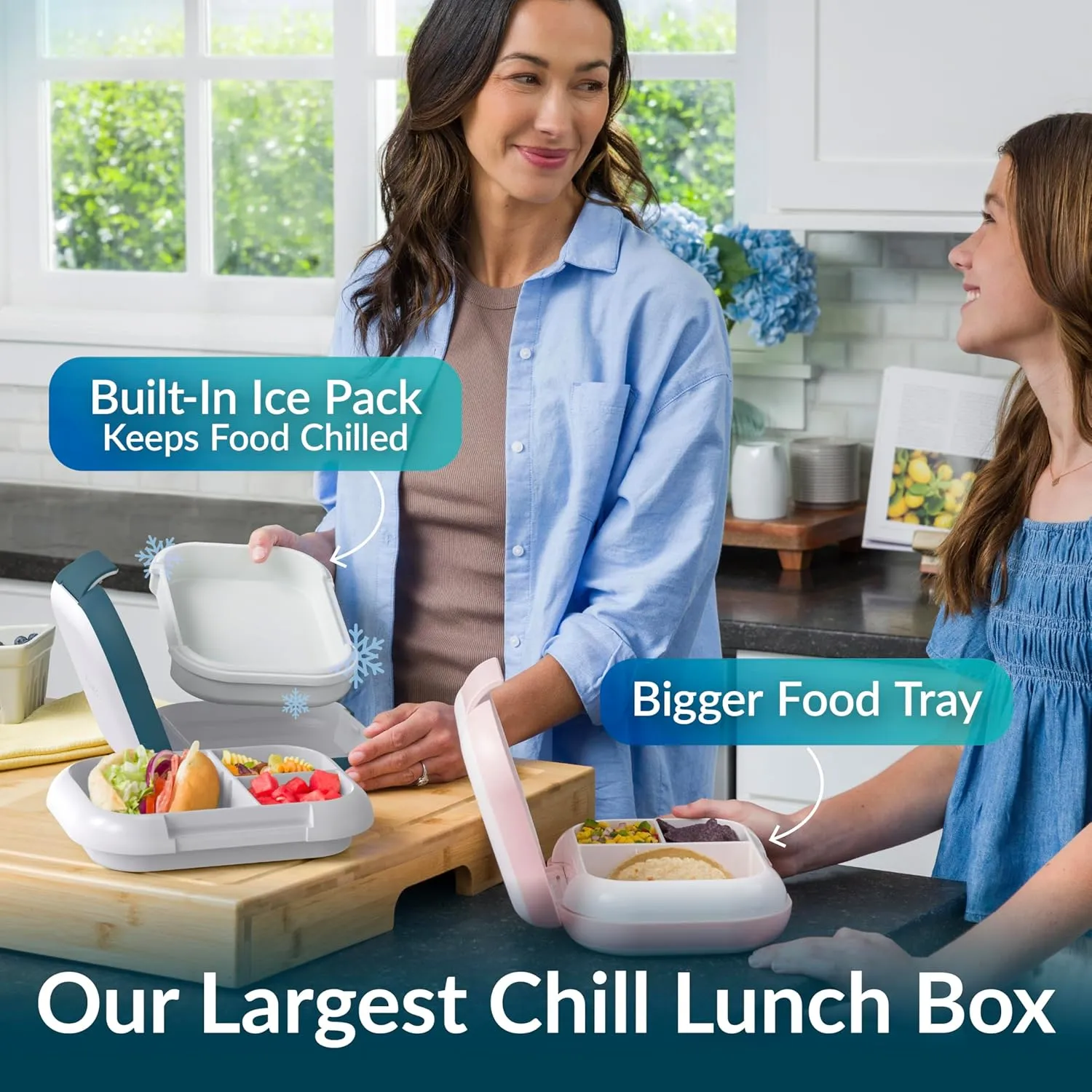 Bentgo Chill Max Leak-Proof XL Lunch Box - Included Ice Pack Keeps Food Cold; 5-Cup Capacity for Adults & Ages 8 , 3 or 4 Compartment Bento Box, BPA-Free, Dishwasher Safe (Fog & Deep Teal)