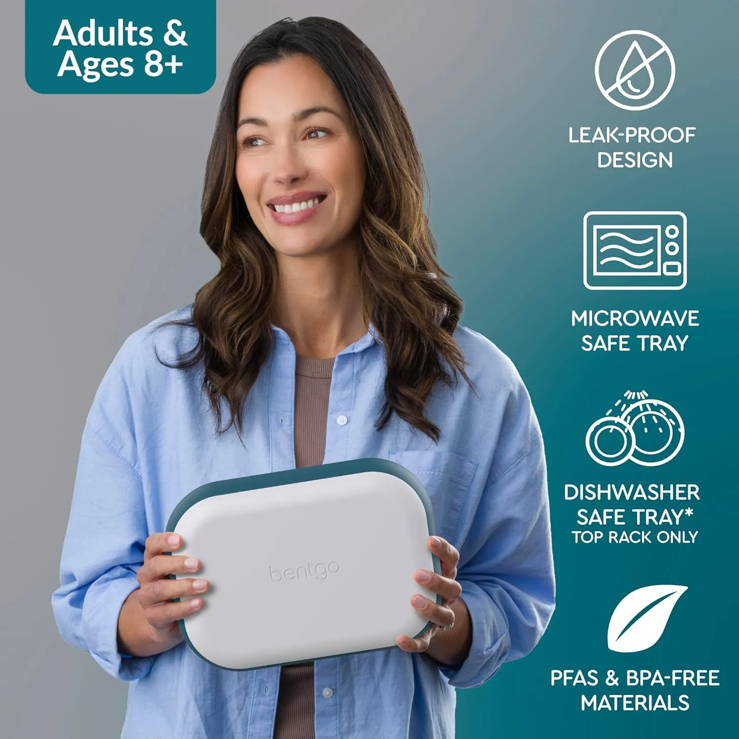 Bentgo Chill Max Leak-Proof XL Lunch Box - Included Ice Pack Keeps Food Cold; 5-Cup Capacity for Adults & Ages 8 , 3 or 4 Compartment Bento Box, BPA-Free, Dishwasher Safe (Fog & Deep Teal)