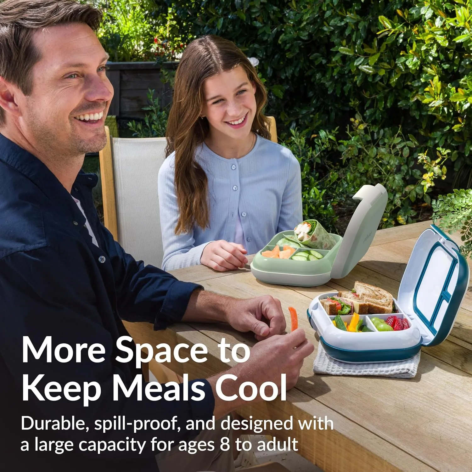 Bentgo Chill Max Leak-Proof XL Lunch Box - Included Ice Pack Keeps Food Cold; 5-Cup Capacity for Adults & Ages 8 , 3 or 4 Compartment Bento Box, BPA-Free, Dishwasher Safe (Fog & Deep Teal)