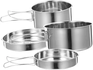 BESPORTBLE Essential Camping Kitchenware Stainless Steel Cookware Set Mess Kit for Hiking