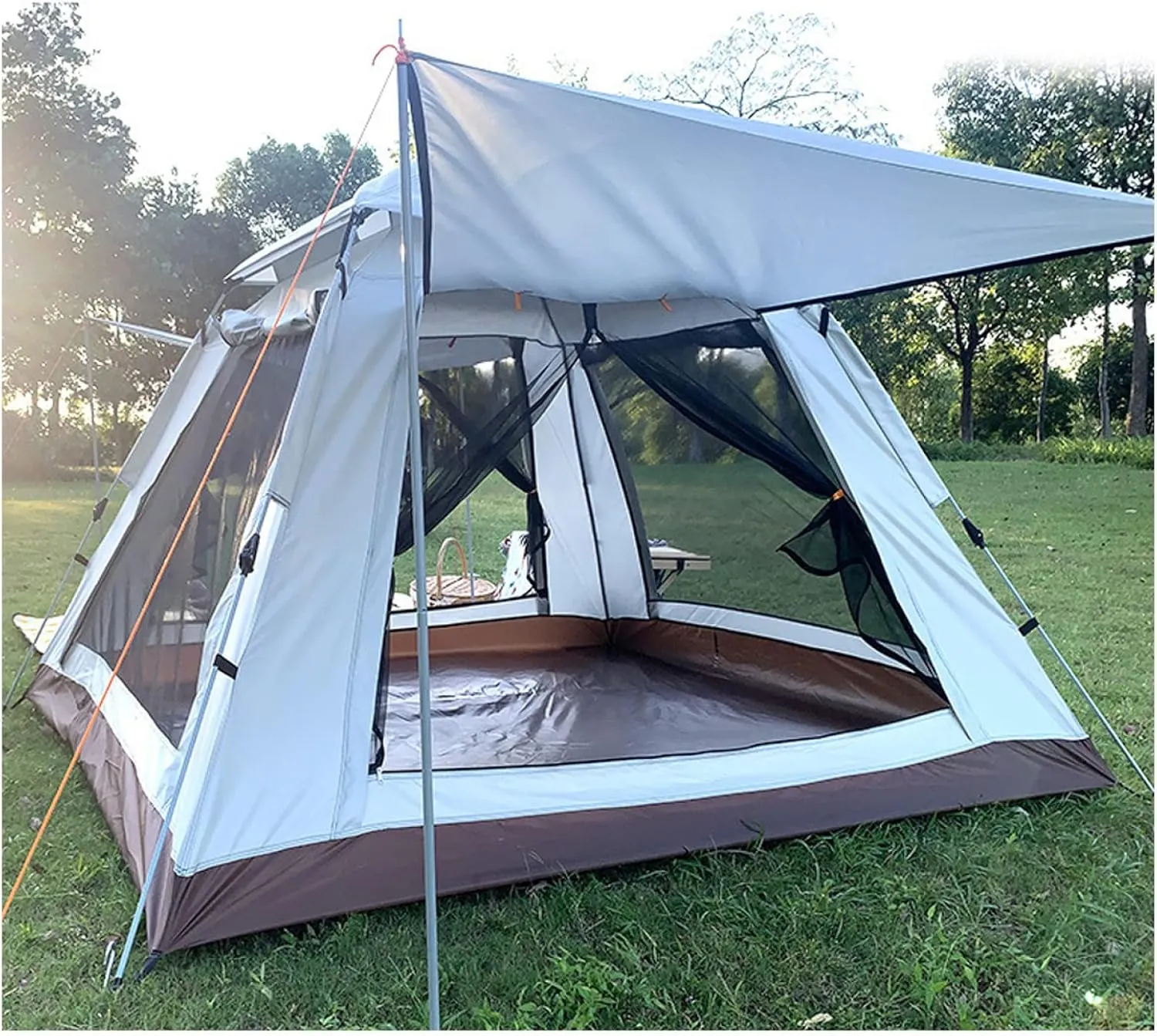 Blackout Tents 4 People Double Doors and Four Windows,Waterproof Family Tents Practical Sturdy Tent Canopy for Family,Outdoor,Hiking and Mountaineering