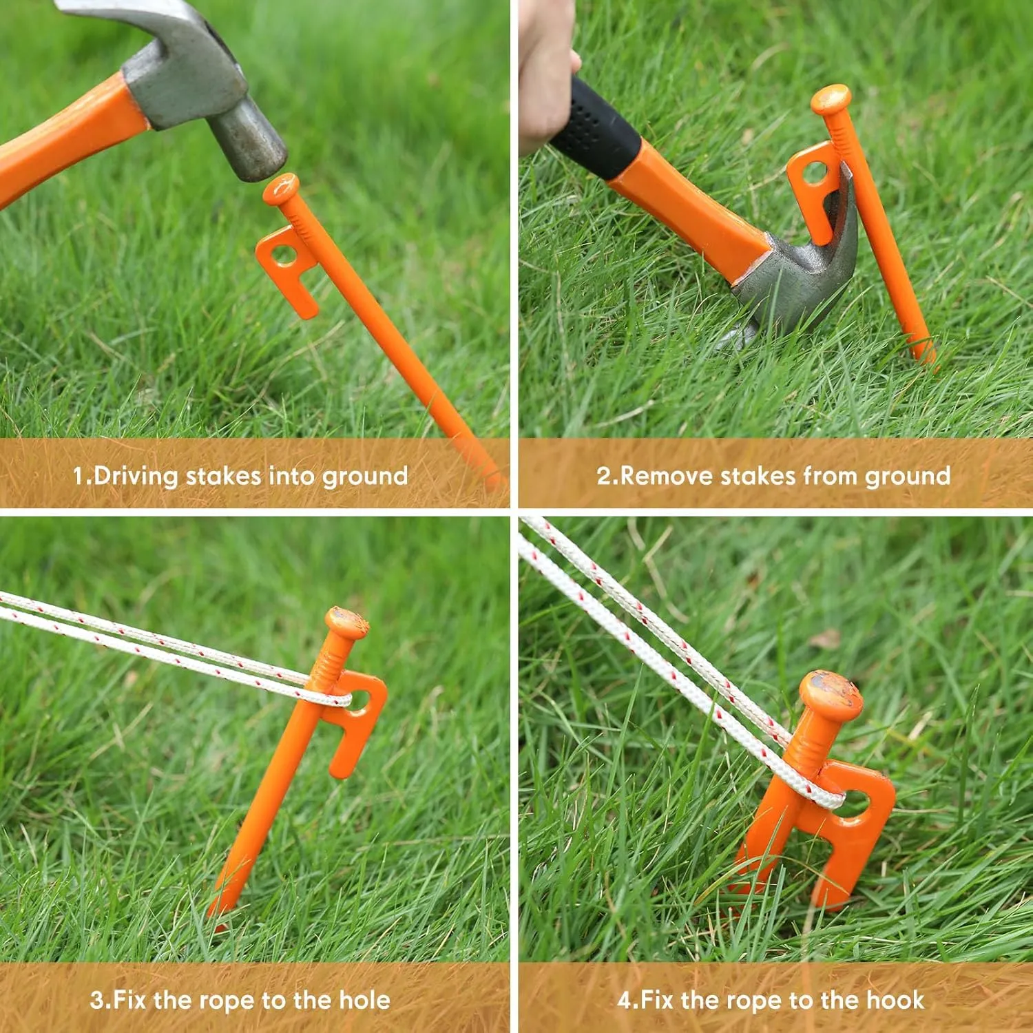 Blulu 24 Pcs Tent Stakes Heavy Duty Steel Metal Tent Pegs Unbreakable and Inflexible Metal Stakes Tent Spikes for Camping, Yard Decoration, Picnic, Tarp(12 Inch,Orange)