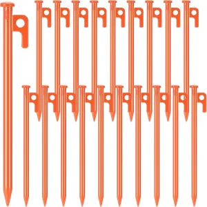 Blulu 24 Pcs Tent Stakes Heavy Duty Steel Metal Tent Pegs Unbreakable and Inflexible Metal Stakes Tent Spikes for Camping, Yard Decoration, Picnic, Tarp(12 Inch,Orange)