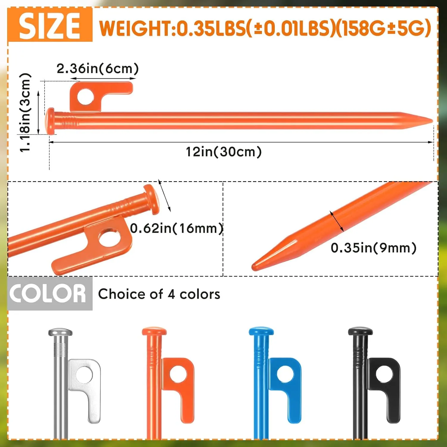 Blulu 24 Pcs Tent Stakes Heavy Duty Steel Metal Tent Pegs Unbreakable and Inflexible Metal Stakes Tent Spikes for Camping, Yard Decoration, Picnic, Tarp(12 Inch,Orange)