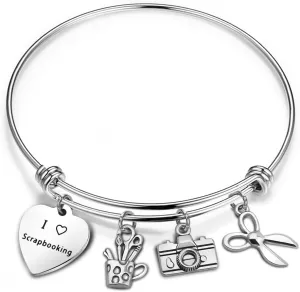 bobauna Scrapbook Jewelry I Love Scrapbooking Bracelet with Scrapbook Camera Scissors Charms