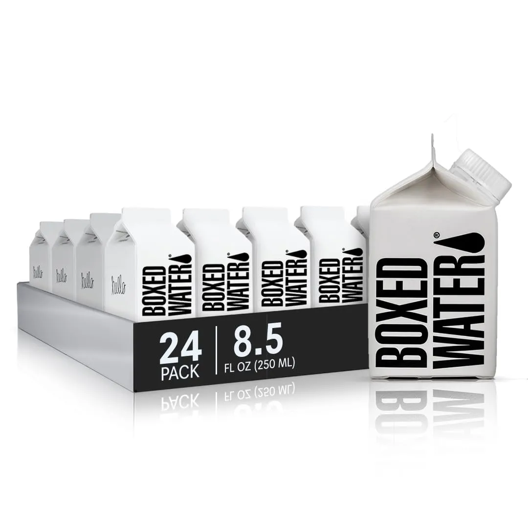 Boxed Water 8.5 oz. (24 Pack) – Purified Drinking Water in 92% Plant-Based Boxes, 100% Recyclable, BPA-Free, Refillable Cartons, Sustainable Alternative to Plastic Bottled Water, Mini Water for Kids