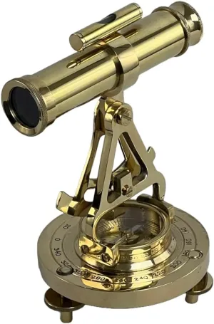 Brass Alidade with Compass | Precision Navigation Tool | 12 x 9 x 17 cm | Nautical Decor & Surveying Instrument