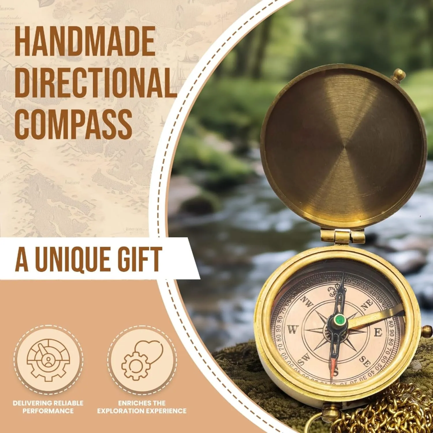 Brass Compass, Birthday Christmas Graduation Day Gift for Teenage Boys Girls Men Women