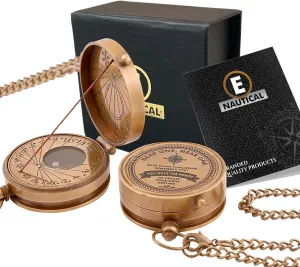 Brass Compass with Inspirational Quote, Dear One Near One Chain & Leather Case - Ideal Gift for Adventure Lovers and Travelers RAW Brass