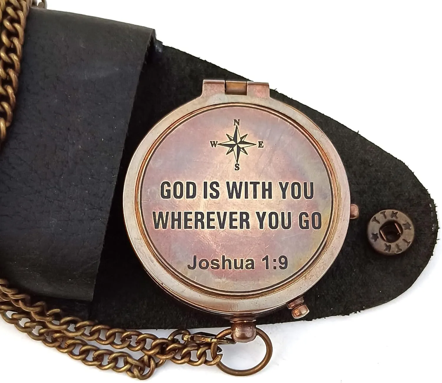 Brass Magnetic Compass, Antique Vintage Compass, Joshua 1:9 Brass Engraved Compass, Communion Gift, Birthday Gift, Boyfriend Gift, Christian Gift, Sentimental Gift, Baptism Gift, Brown