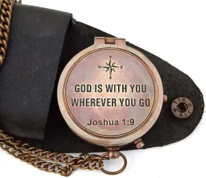 Brass Magnetic Compass, Antique Vintage Compass, Joshua 1:9 Brass Engraved Compass, Communion Gift, Birthday Gift, Boyfriend Gift, Christian Gift, Sentimental Gift, Baptism Gift, Brown