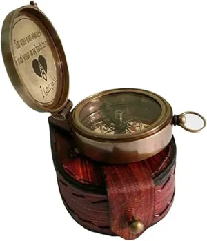 Brass Pocket Compass with Leather Case, Push Open Design, for Camping, Hiking, Outdoor Navigation by Royal Replica