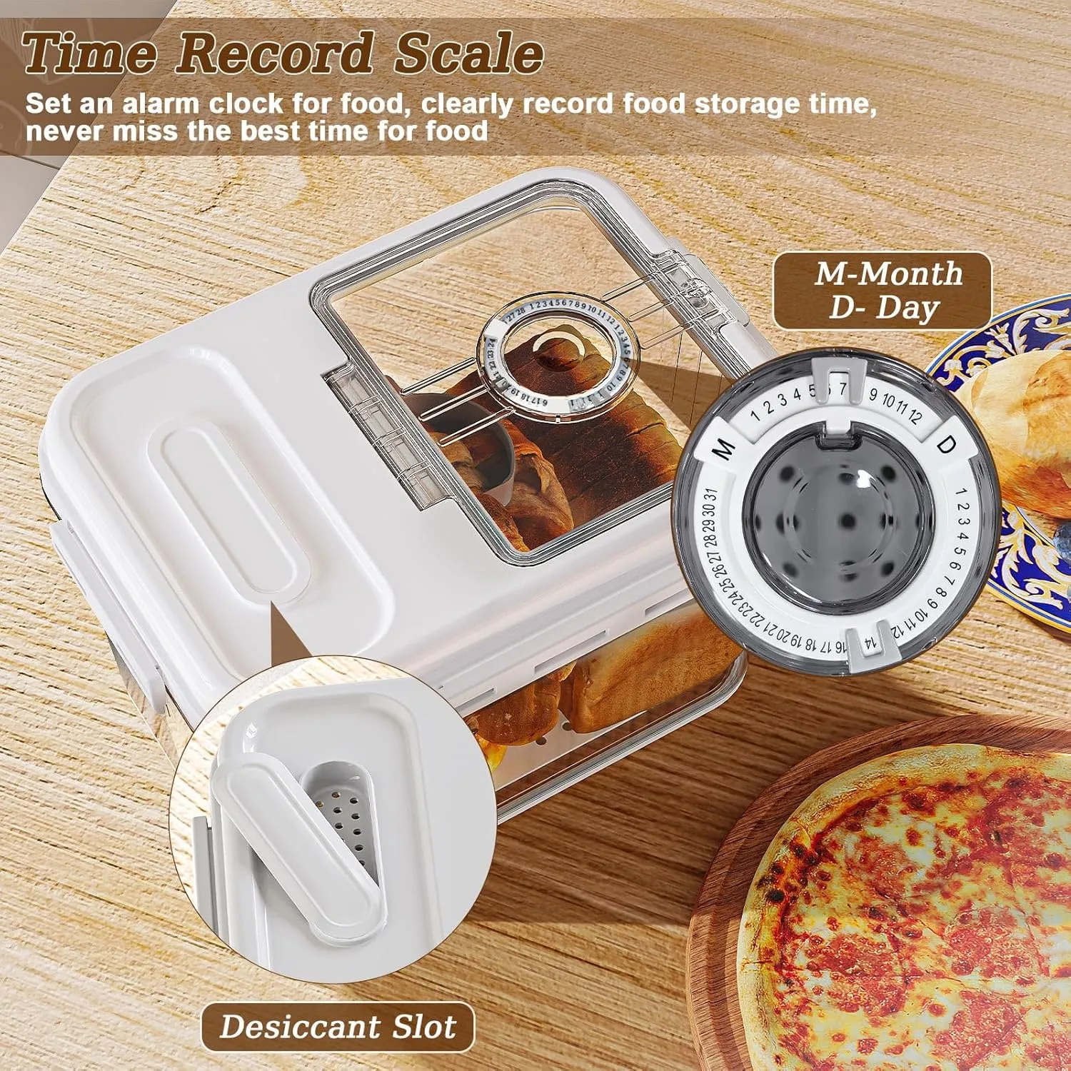 Bread Box for Homemade Bread Containers Storage Airtight Loaf, Time Recording Bread Storage Container Bread Keeper with Lid, Breadbox for Kitchen Countertop, LARGE White