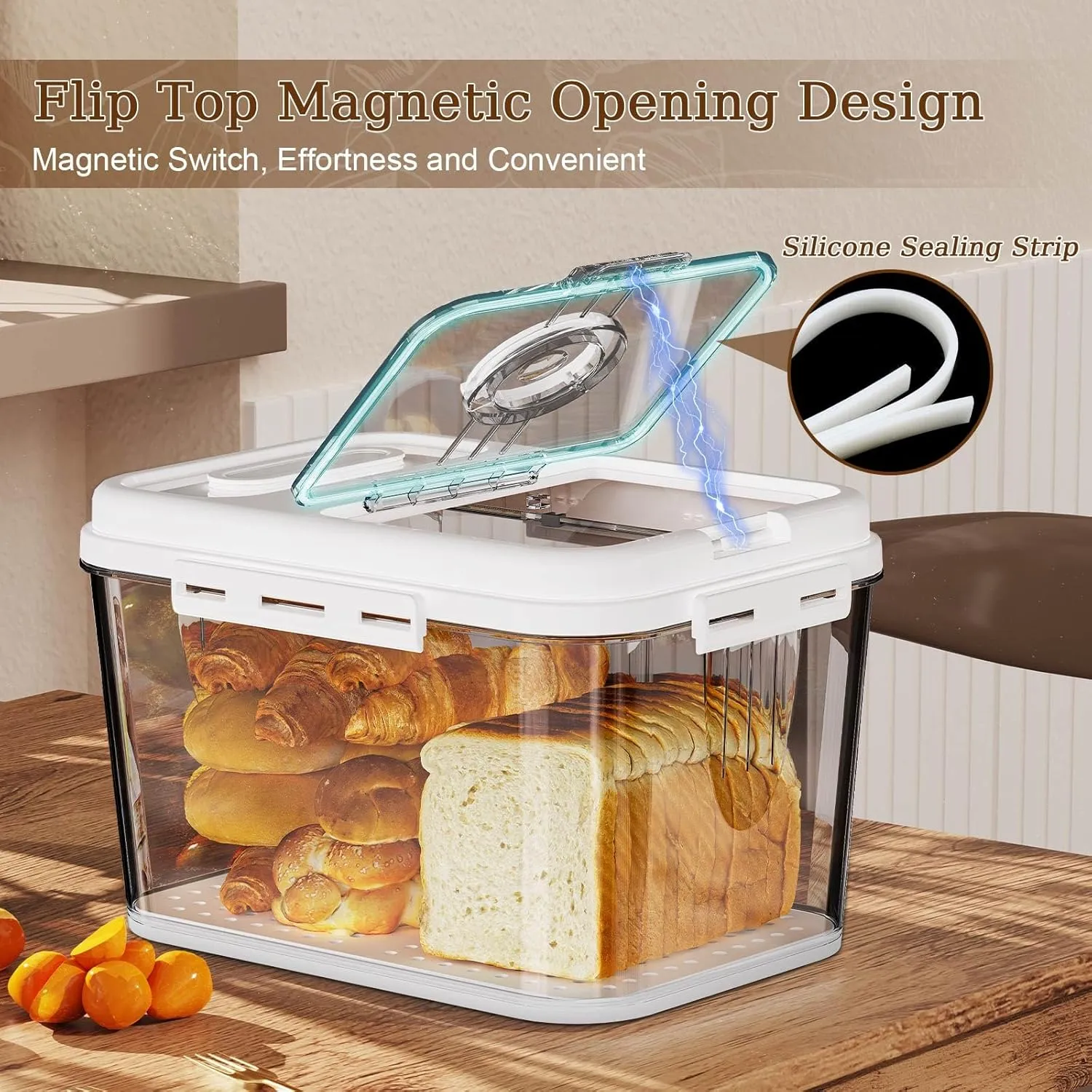 Bread Box for Homemade Bread Containers Storage Airtight Loaf, Time Recording Bread Storage Container Bread Keeper with Lid, Breadbox for Kitchen Countertop, LARGE White