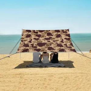 Brown Beach Canopy Tent Anti-UV & Wind Resistant, Camouflage Camping Sun Shelter Easy Setup Portable,Outdoor Shade Tents with Sandbags,Sand Shovels,Ground Pegs & Stability Poles
