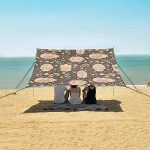 Bugs with Floral Beach Canopy Tent Anti-UV & Wind Resistant, Watercolor Camping Sun Shelter Easy Setup Portable,Outdoor Shade Tents with Sandbags,Sand Shovels,Ground Pegs & Stability Poles