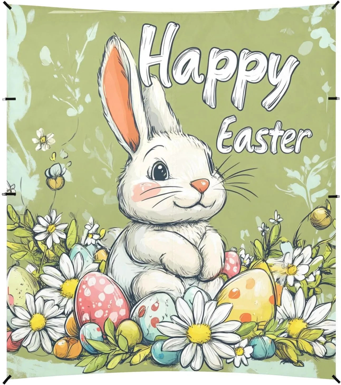 Bunny Ear Foot Leaves Daisy Egg Happy Easter Foldable Beach Canopy UPF50  Protection Lightweight Large Sun Shelter with Sand Shovel for Family Travel