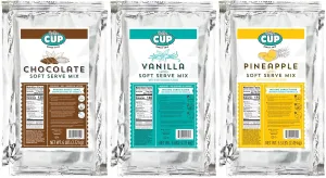 By The Cup Non-Dairy Soft Serve Mix Variety, 1 of each Flavor: 6 lb Bag Chocolate and Vanilla, 5.5 lb Pineapple, Gluten Free