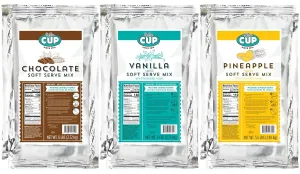 By The Cup Non-Dairy Soft Serve Mix Variety, 1 of each Flavor: 6 lb Bag Chocolate and Vanilla, 5.5 lb Pineapple, Gluten Free