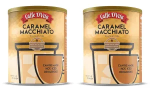 Caffe D'Vita Caramel Macchiato - Coffee Caramel Macchiato, Caramel Instant Coffee, Latte Mix, Gluten Free, No Cholesterol, No Hydrogenated Oils, Kosher-Dairy, Caramel Macchiato Coffee - 1 Lb Can, 2-Pack