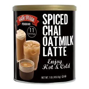 Caffe D'Vita Spiced Chai Tea Oatmilk Latte - Spiced Chai Tea Latte Powder Mix, Instant Chai Latte, Vegan, Gluten Free, Dairy Free, No Trans Fat, Enjoy Hot, Iced, or Blended - 1 Lb Can, 11 Servings