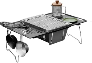 Campfire Grill Heavy Duty Steel Grate, Outdoor Cooking Rack, Foldable Grill Rack 60x38x24cm/23.62x14.96x9.45 Inches Portable & Space-Saving/Easy To Clean & Reuse For BBQ Picnic