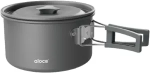 Camping Cooking Pot Aluminum Alloy Camping Cookware with Folding Handle for Camping Picnic Hiking, 1L/1509